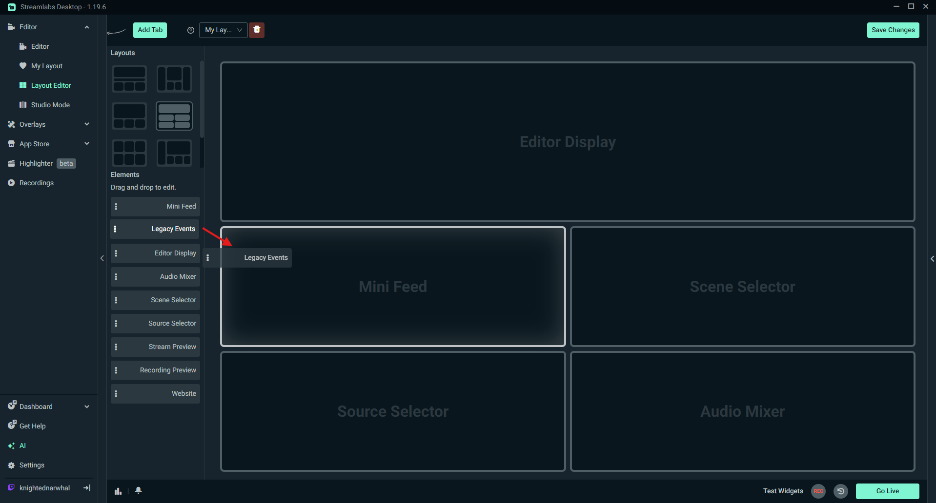 Dragging and dropping elements in Streamlabs Desktop Layout Editor